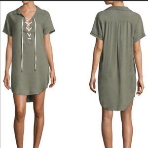 Rails Rocky Sage Army Green Lace-up Neckline Tunic Shirt Dress Sz XS